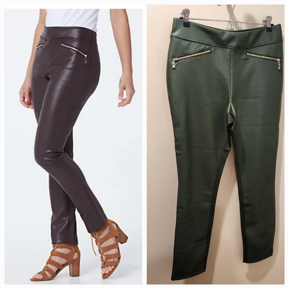 Belle by Kim Gravel Faux Leather  Green Ponte Pants size 6